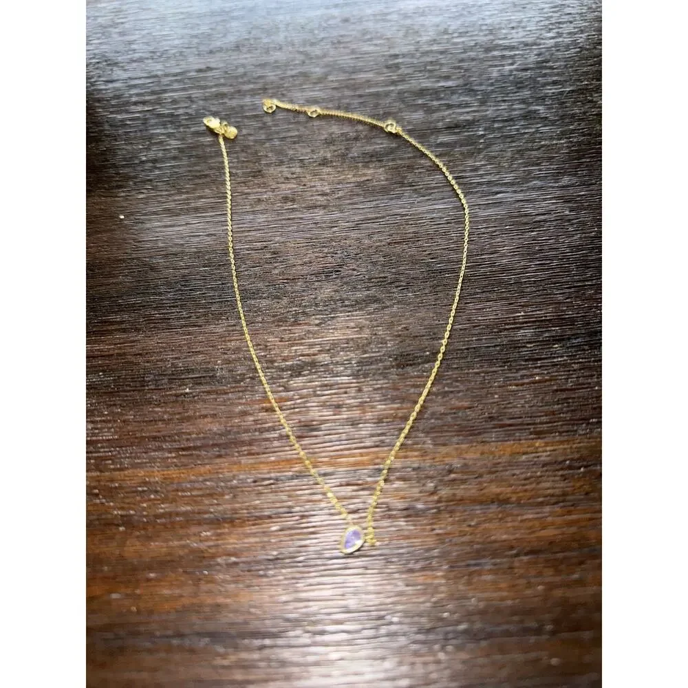 Madewell Gold Tone Purple Stone Pendant Necklace Delicate Chain Minimalist - Picture 6 of 6